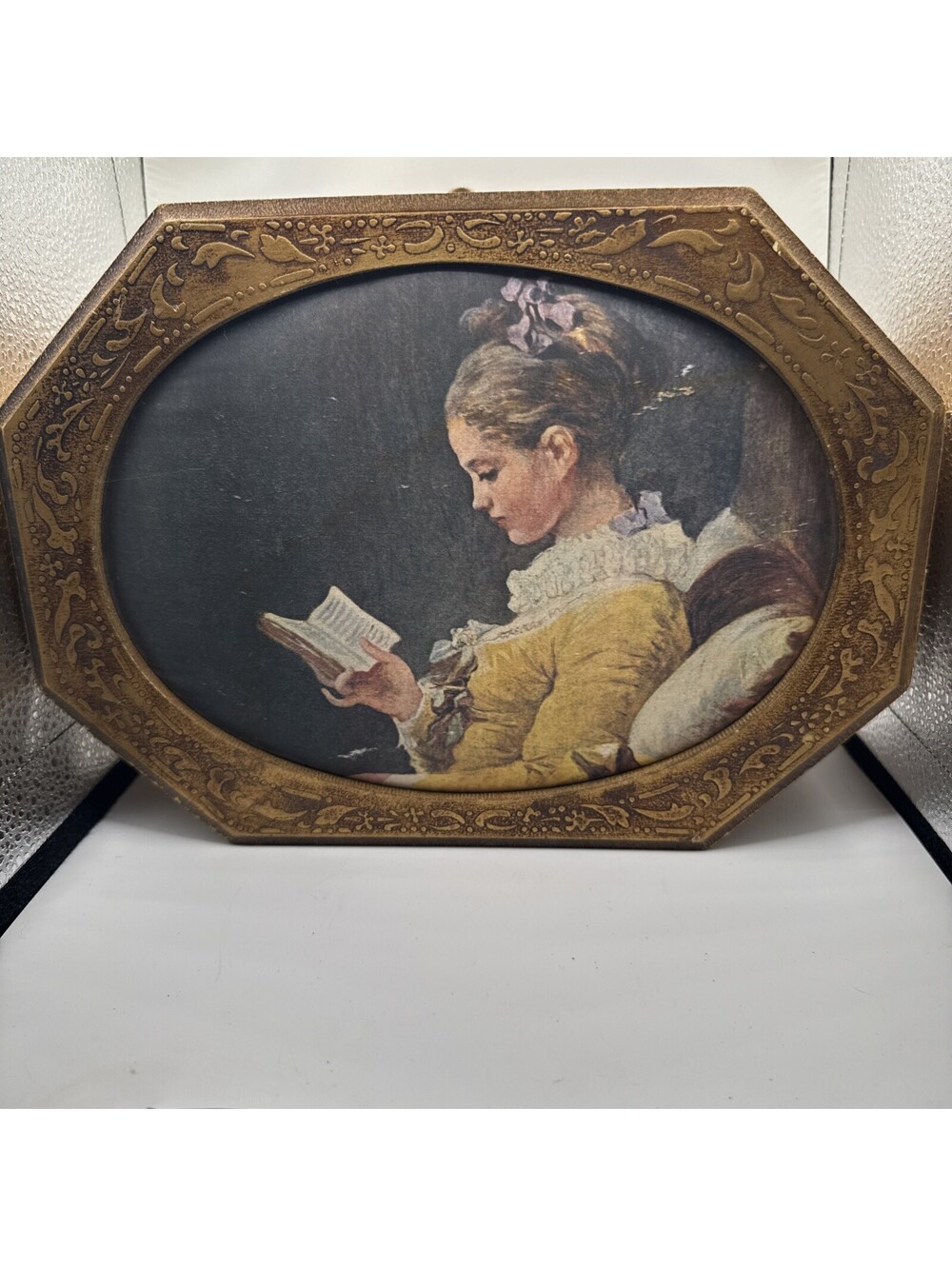 Vtg Wooden Jewelry, Collectible, Decorative Box Lady Reading Book